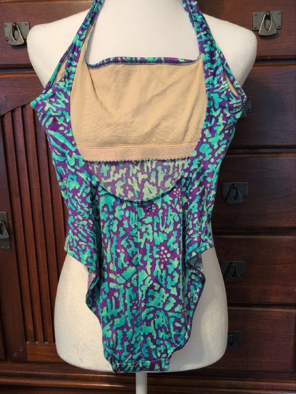 Pacific Connections Purple and Teal Patterned Halter Swimwear - Picture 3 of 3
